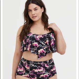 Torrid floral wireless flounce swim top